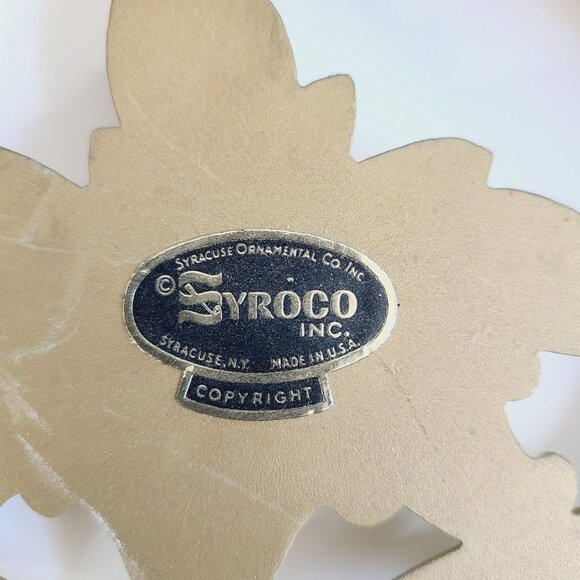 Vtg MCM Syroco Gold Octagonal Wall Art Plaques Decor Set Of 2 Floral Vase Design - Picture 10 of 14